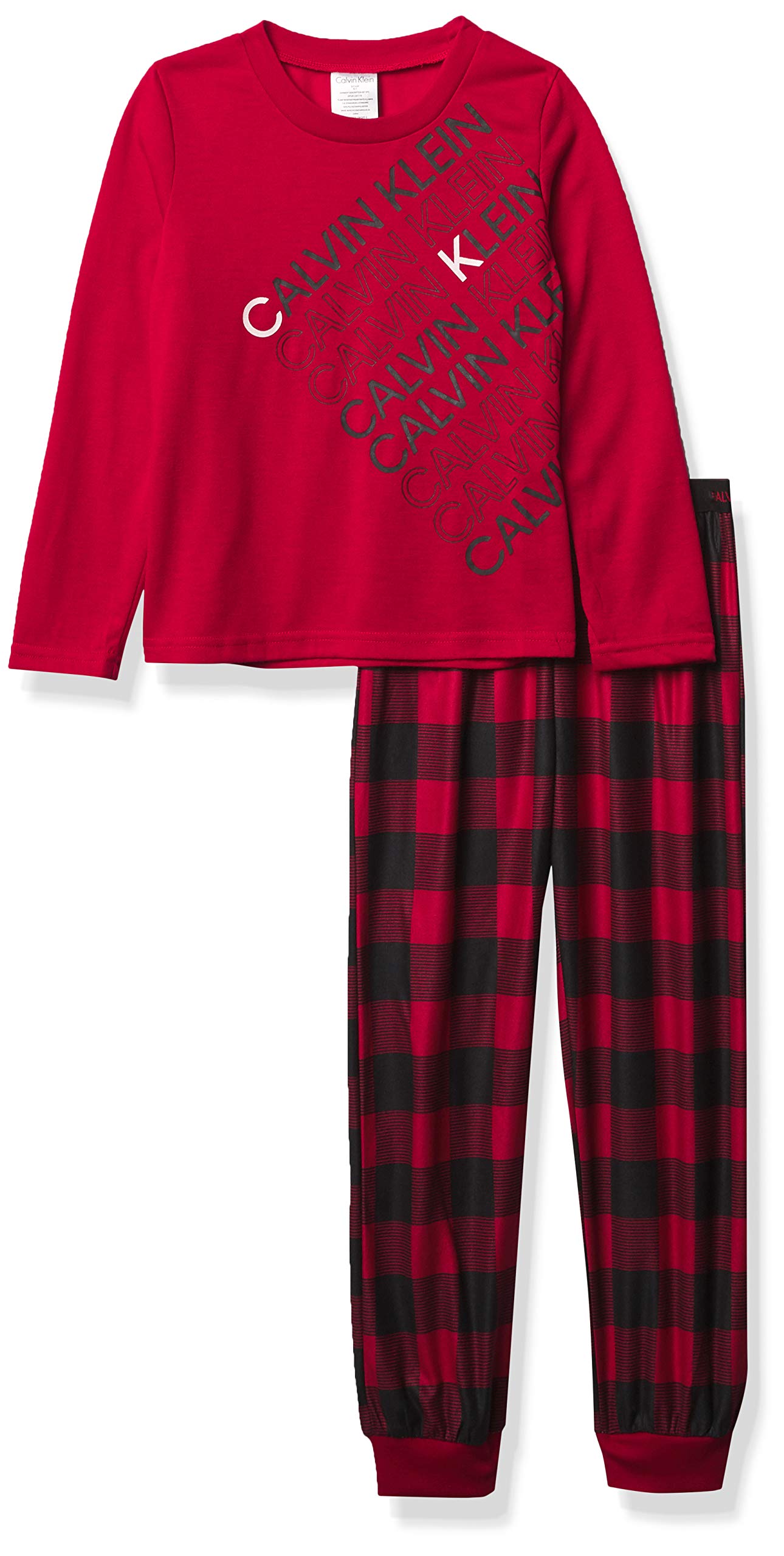 Calvin Klein Boys' Long Sleeve Tee and Plaid Jogger Pajama Set